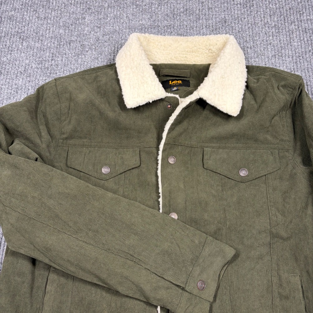 Lee Jacket Mens M Corduroy Sherpa Lined Trucker Jacket Olive Green